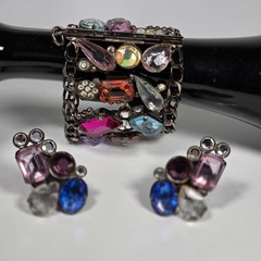 1980’s Les Neredides Multicolor Cuff Bracelet & Earring Set from Nice, France