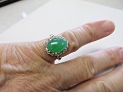 Vintage 18k Gold Green Jadeite Jade & Diamond Ring Size 7.5 Ornate MAKE OFFER