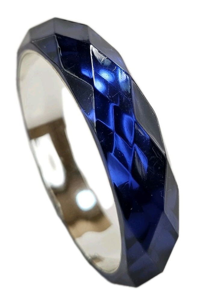 VTG 70s Bangle Bracelet Acrylic Lucite Turquoise Blue Unique Asymmetrical Facete