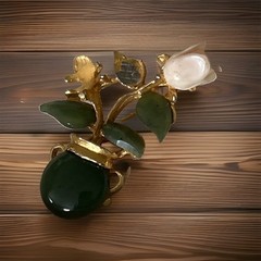 Vtg Swoboda Jade & Coral Rose Flower Pot Brooch Missing Stone And Flower
