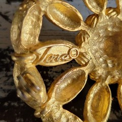 Signed Tona Brushed Goldtone Dream Catcher Style Brooch With Faux Pearl Beads