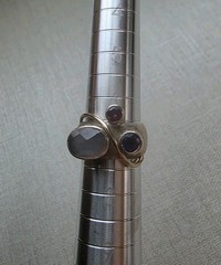 Sterling Silver 925 Artisan Cuff & Ring Set Mixed Metal Gold Accents Multi Stone