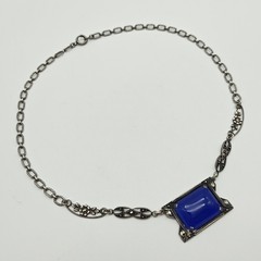 Vintage Sterling Silver 925 Blue Chalcedony Marcasite Necklaces 15.5″