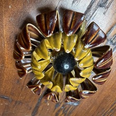 Vintage 1960s Enamel Flower Brooch Pin Brown Mustard Yellow Black 1.5”