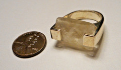 Vintage Modernist Sterling 925 & Faceted Rutilated Quartz Ring 15.1g Size 8