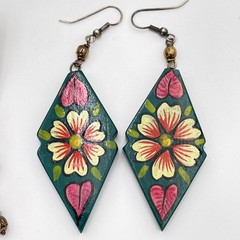 Lot 3 Boho Dangle Earrings Multicolor Moon Flower Beaded Polymer Clay Wood