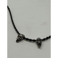 Vintage Y2K Braided Leather Choker Necklace Metal Skull Beads Goth Punk