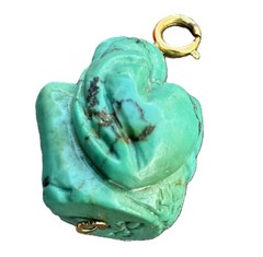 Vintage Semi Precious Turquoise Carved Buddha Budai Charm Pendant Hear No Evil