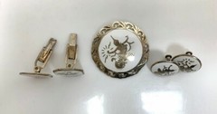 Siam 925 Sterling Silver White Enamel Filigree Edge Brooch, Earrings, Cufflinks