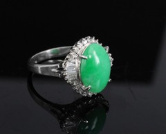 5.22ct Natural Apple Green Jadeite Jade & 0.68ct Diamond Platinum Ring Size 8.75