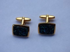 Fathers Day Rectangle Vibrant Inlay Abalone Gold Tone Cufflinks 3/4”