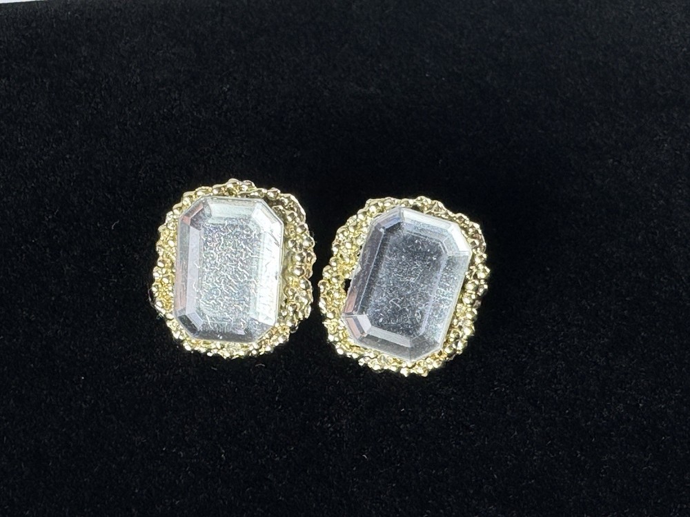 Vintage GoldTone Clear Faceted Rhinestone Stud Classy Dressy Earrings