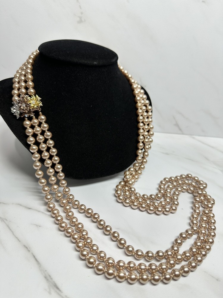 Nolan Miller 3 Strand Faux Pearl Necklace 17” Long 195 Grams