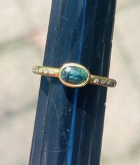 Robin Rotenier 20k Yellow Gold Green Tourmaline & Diamond Ring Size 5.5
