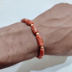 Natural Coral Gemstone Bracelet Italian Sea Coral Handmade Stretchable Bracelet