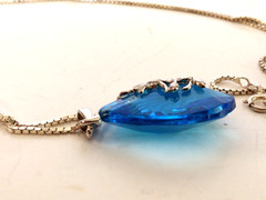Vintage Blue Glass Necklace Sterling Silver 925 Silver Overlay