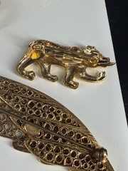 Vintage Brooch Lot Gold Tone Rhinestone Animals Heart Cameo Mixed Pins