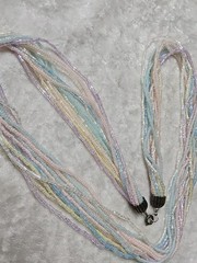 Vintage Long Pastel Pink Blue Green Microbead Multistrand Necklace 26in