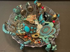 BOHO Southwestern Vtg Curated Mystery Jewelry Jar Turquoise Blue Silver 2+ lbs