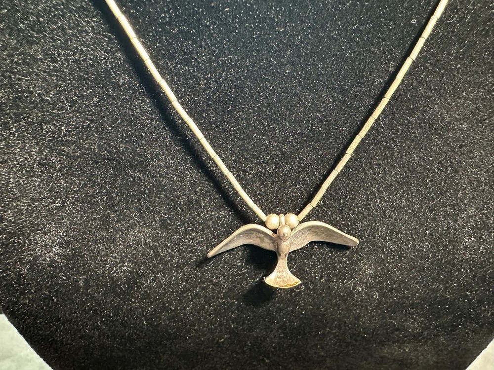 5.55g Vintage Sterling Silver 925 Bird Pendant Liquid Chain Necklace 15 in M