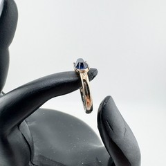 Vintage Blue Oval Faux Sapphire Ring Gold Tone Solitaire Minimalist Dainty