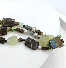 SAKI SILVER Bracelet Labradorite Chalcedony Beaded Multi Strand Gemstone
