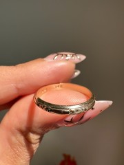 Art Deco 14K Yellow Gold Engraved Milgrain Wedding Band | Vintage Stacker Ring |