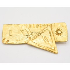Vintage Hierograph Pin Brooch Brushed Gold Sacred Writing Reading 1980s BinAJ
