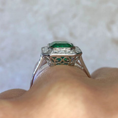 2.50 Ct Art Deco Style Emerald & Lab-Created Diamond Halo Accent Ring 925 Silver