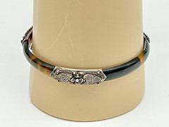 Antique Chinese Sterling Silver Dragon Faux Tortoise Shell Bypass Bracelet