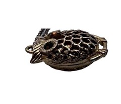 Goldtone Owl Pendant Necklace on 32” Rolo Chain Push Lock Clasp