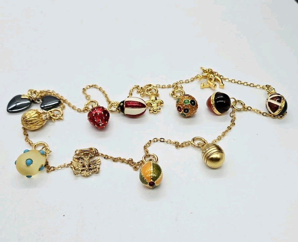 Joan Rivers Faberge Egg Necklace Collection 13 Different Vintage Charms 28 in