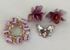 Vintage High End Flower Brooch Earring Jewelry Lot wSets Hollycraft Weiss Emmons