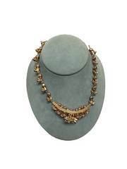 MADE IN AUSTRIA VINTAGE PINK CRYSTAL FACADE GOLD TONE NECKLACE SIGNED 13.5-15.5”