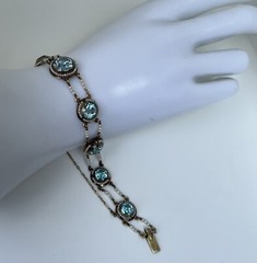 Antique Victorian 14k Gold Round Vivid Blue Zircons with Seed Pearls Necklace