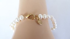 14K GE JCLIND White Pearl Bracelet 8″ long Womens 6mm Pearls Very Good Condition