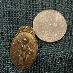 Brass Toned Oval Cherub Floral Pin Brooch