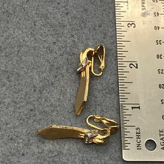 Clip On Earrings As Is Gold Neck Tie Ribbon Silver Rhinestone Hinged Retro Bling