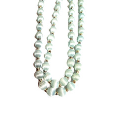 Vintage Light Pale Blue Silk Thread Wrapped Beaded Necklace 30″ Retro Costume