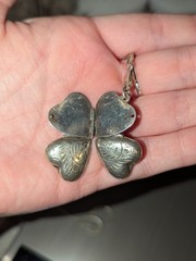 925 Vintage Clover Photo Pendent Locket With Silver Chain. Italy. AT Hand Carved