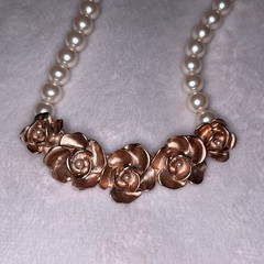 Vintage Richelieu Gold Tone Rose Faux Pearl Necklace