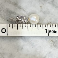 VTG Akoya Saltwater PEARL PENDANT 6.5mm Diamonds 14k White Gold 60’s 1.03gr .75”