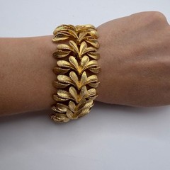 Vintage Signed Francois for Corocraft Gold Tone Leaf Link Bracelet Wide MCM