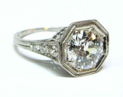 Art Deco 3CT Lab Created Diamond Vintage Octagon Halo Wedding Ring 14K Gold Over