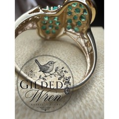 Vintage 10K Gold Natural Emerald Bypass Statement Ring Sz 7 Estate 4.40g