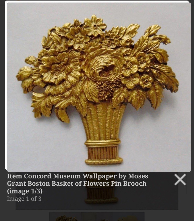 CONCORD MUSEUM MOSES GRANT BOSTON BASKET OF FLOWERS PIN BROOCH