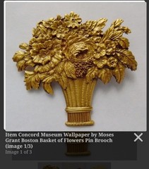 CONCORD MUSEUM MOSES GRANT BOSTON BASKET OF FLOWERS PIN BROOCH