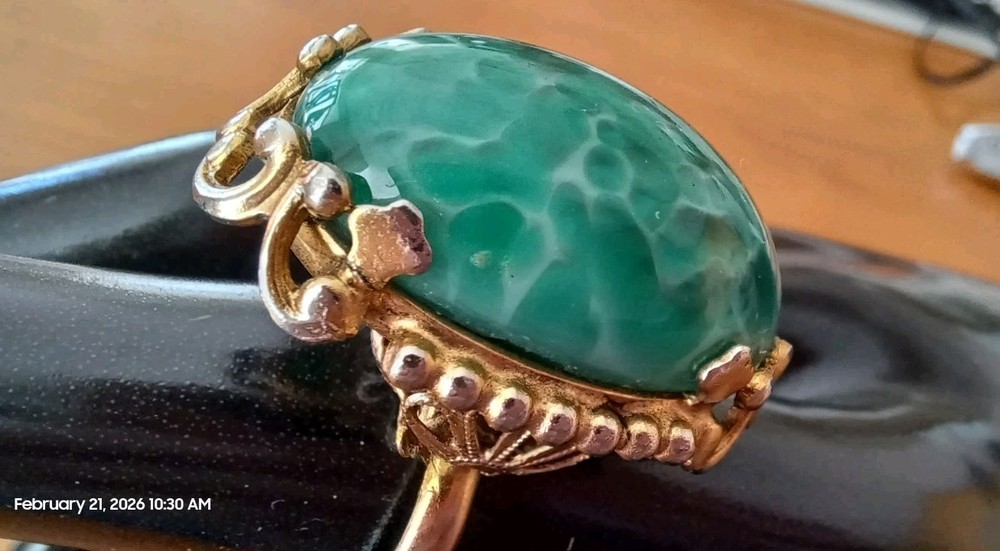 Vintage Ring Green Gemstone Center Stone Untested