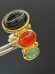 Egyptian Style Carved Scarab Weingeroff Glass/stone Half Hoop Drop Earrings
