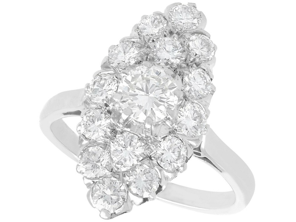 Antique 1.78 Ct Diamond and Platinum Marquise Cluster Ring Circa 1920
